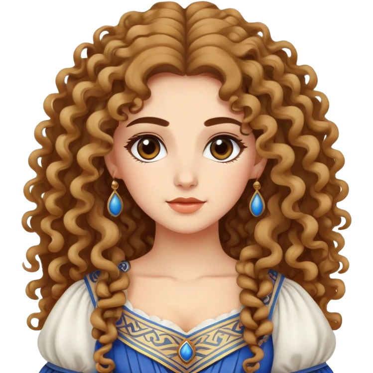 Beautiful Greek character with long puffy curly hair wearing cute traditional Greek clothing emoji