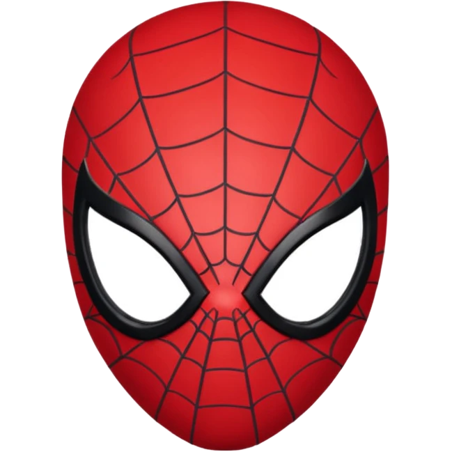 Spider-Man head with black mask, red web lines, big red eyes, minimal, clean, rounded, 3D shading, front-facing emoji