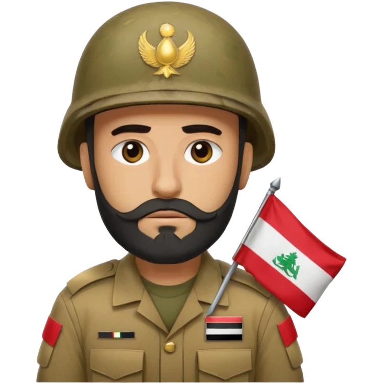 A tired, swarthy Iraqi soldier with a beard, an Iraqi flag on his helmet, a sad expression and bags under his eyes emoji