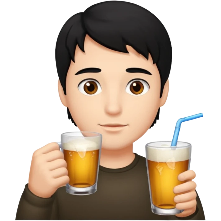 Guy with black hair brown eyes drinking  emoji