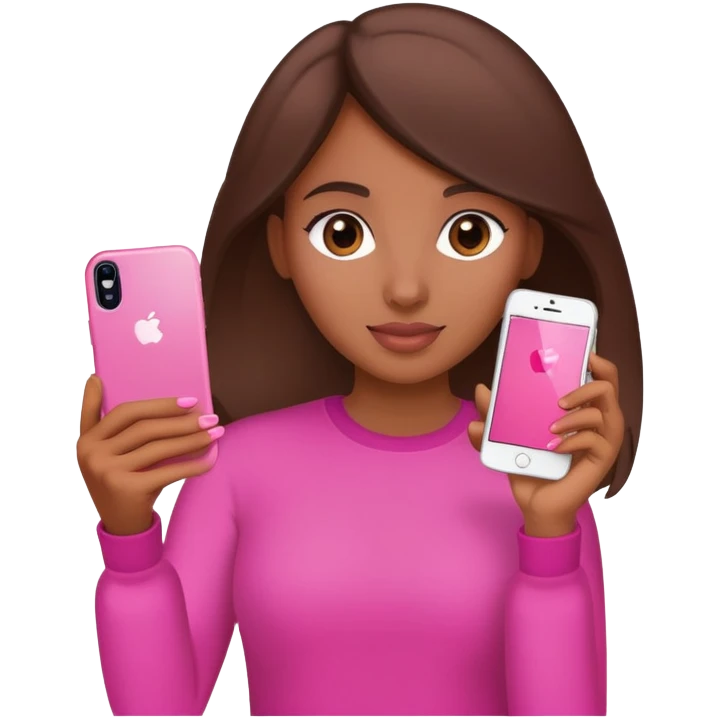 A brown female with a pink iphone 16 in her hand emoji
