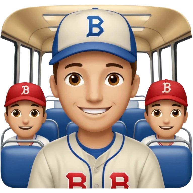 autobus de equipo llevando a egnte de basebal  y un chofer con b en la gorra emoji