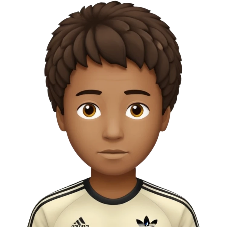 Crie um emoji de um menino com o cabelo castanho claro com uma franja reta e o corte low fade zumbi blusa de gola alta da adidas emoji