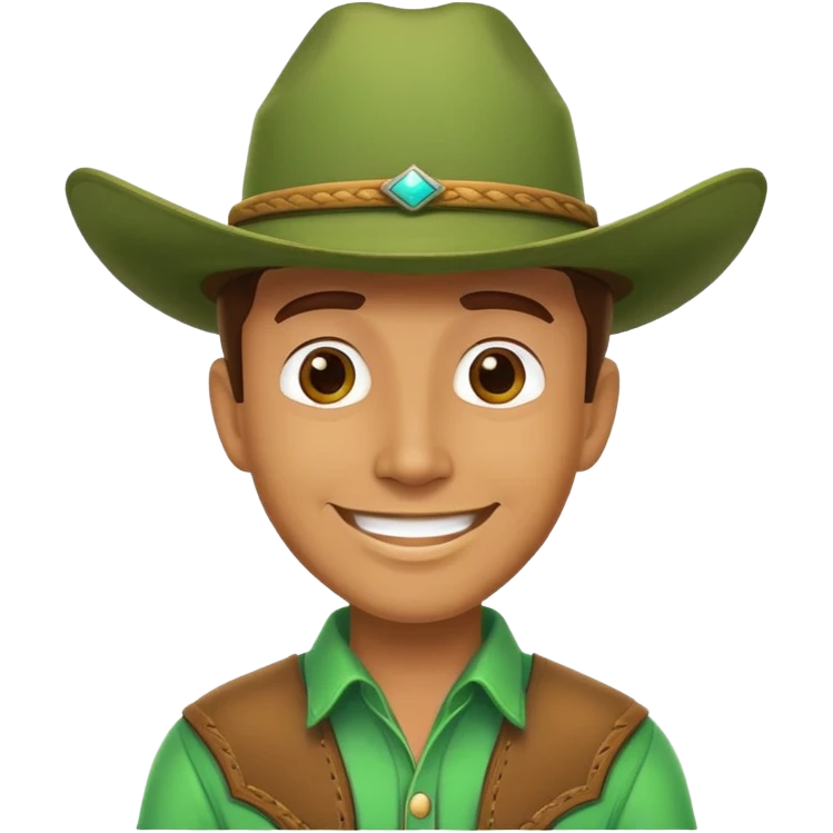 Cowboy with a bright green cowboy hat, smiling face emoji