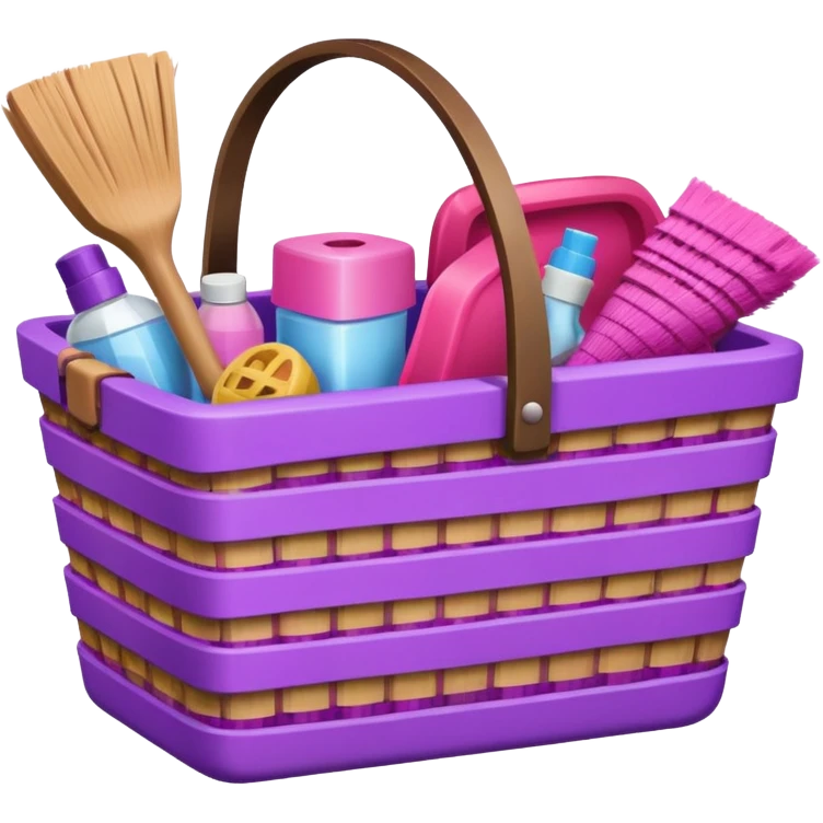 سلة تنظيف خشبية  بأغراض الوانها بنفسجي و وردي emoji