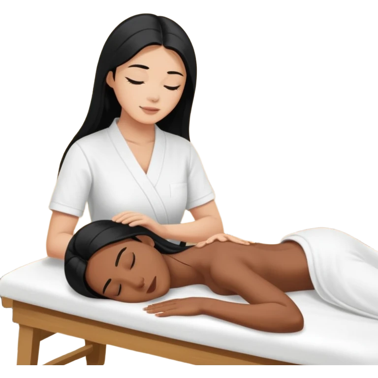 Philippines woman with long hair is getting a massage  from a blond white man emoji