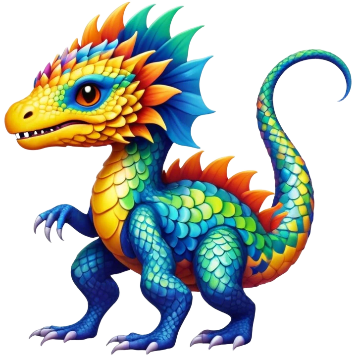 a vibrant colorful edgy vernid-fionbri-creature with splash-scales-patterns full body emoji