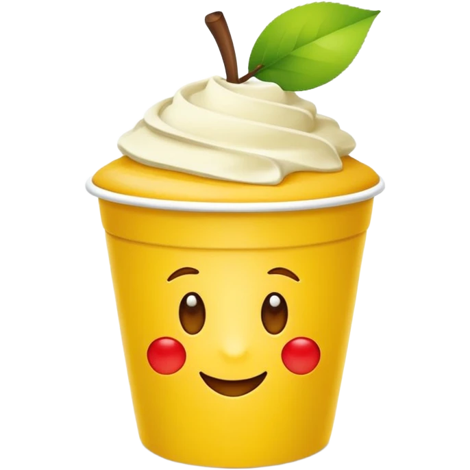 single Yema de Ávila, bright yellow, glossy, in a white fluted paper cup, apple-style emoji emoji