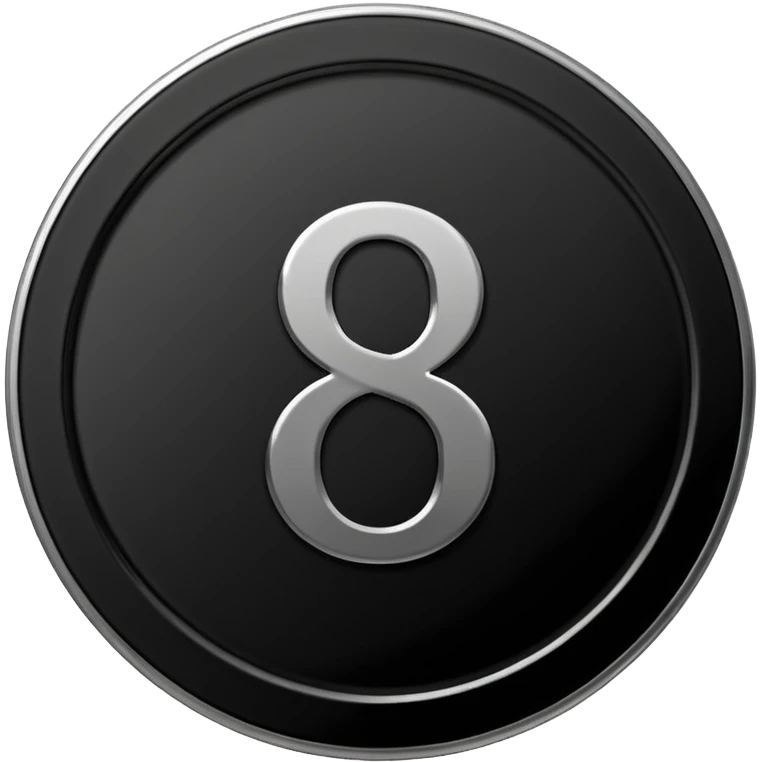 Emoji icon of a black coin with engraved number 8, minimalist style, isolated emoji
