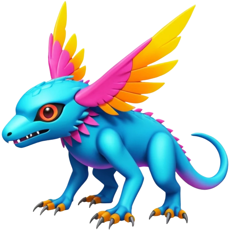 Tropical futuristic lush warm-colored modern colorful neon-colored cyber-Fakémon-Digimon-Trico-creature emoji
