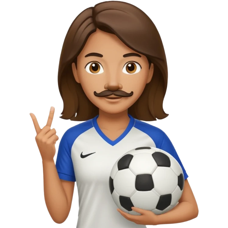 woman soccer player with mustache holding soccer ball emoji