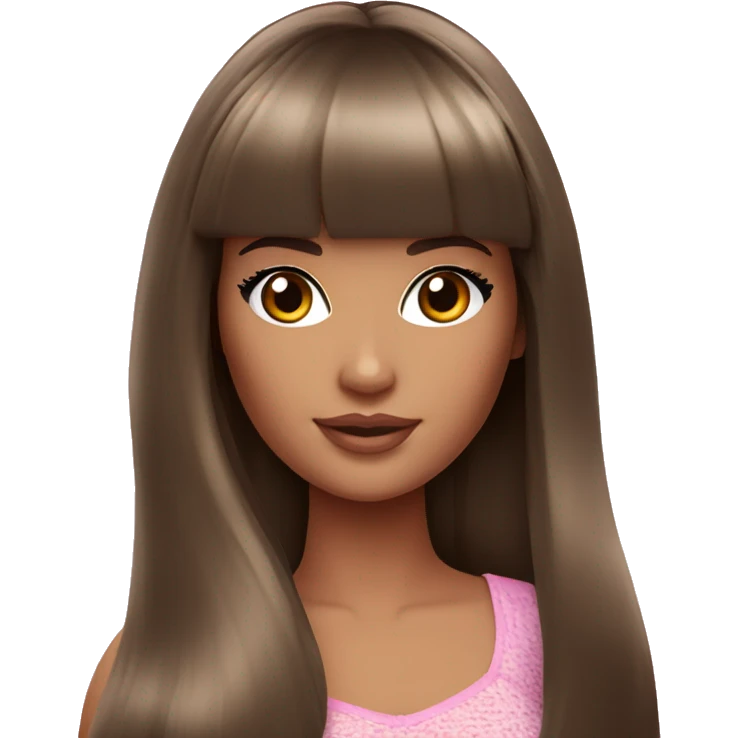 Beautiful Barbie brunette with bangs long hair  emoji