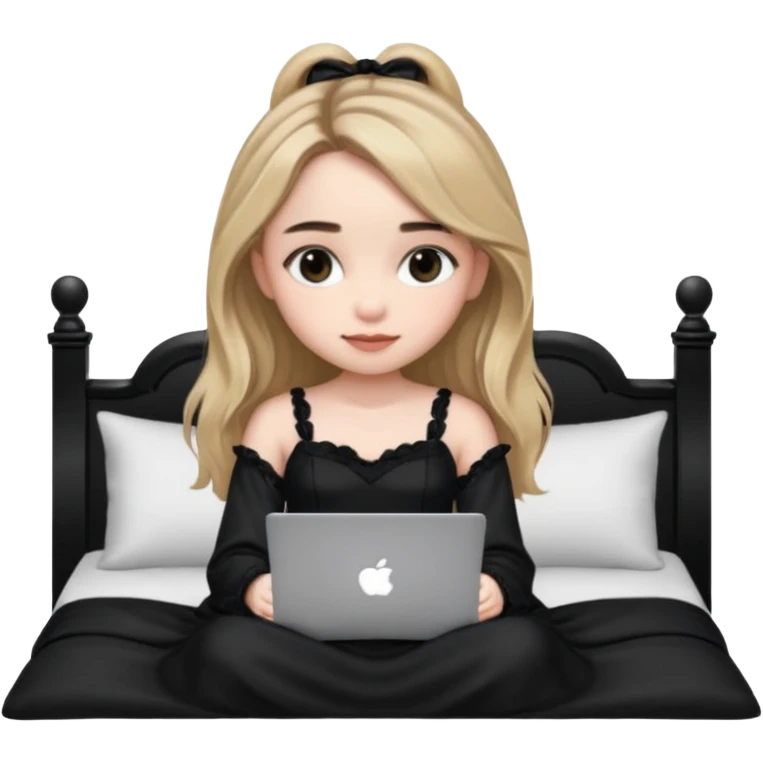 Sabrina carpenter in a black nightdress sitting on a bed with her laptop open  emoji