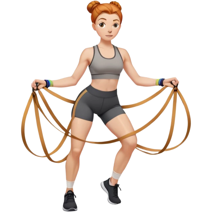 Ginger gym girl low bun brown athleisure resistance bands around thighs emoji