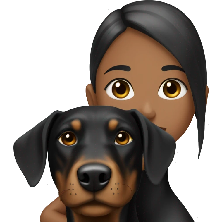 Black small Doberman with blonde girl  emoji