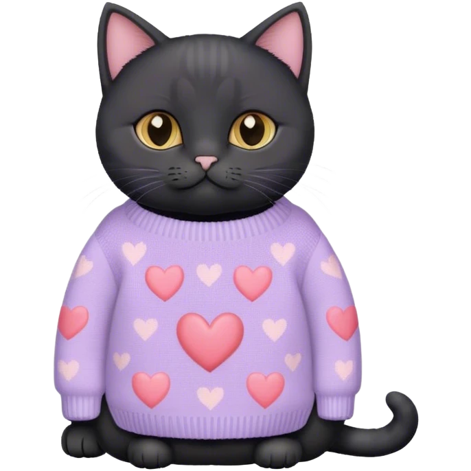 
black british cat in cute pastel sweater with hearts emoji