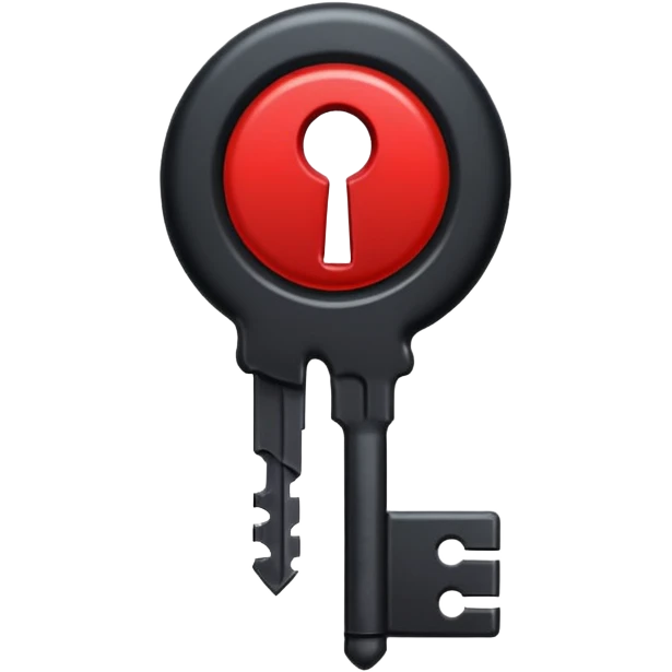 iOS sticker, dark key, black metal, red hole, minimal emoji