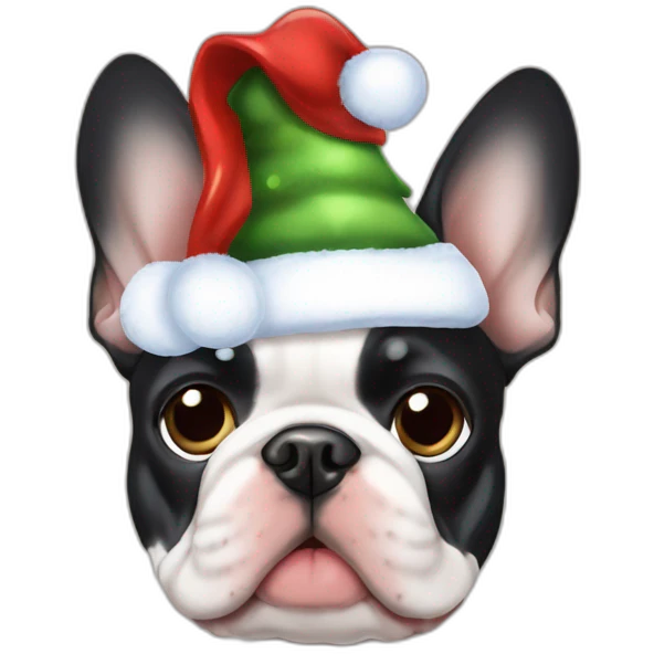 merle frenchie christmas hat one blue eye emoji