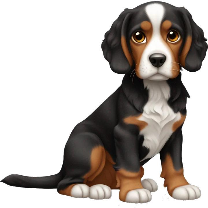 Black and orange color french Brittany with black coat. Wavy. emoji