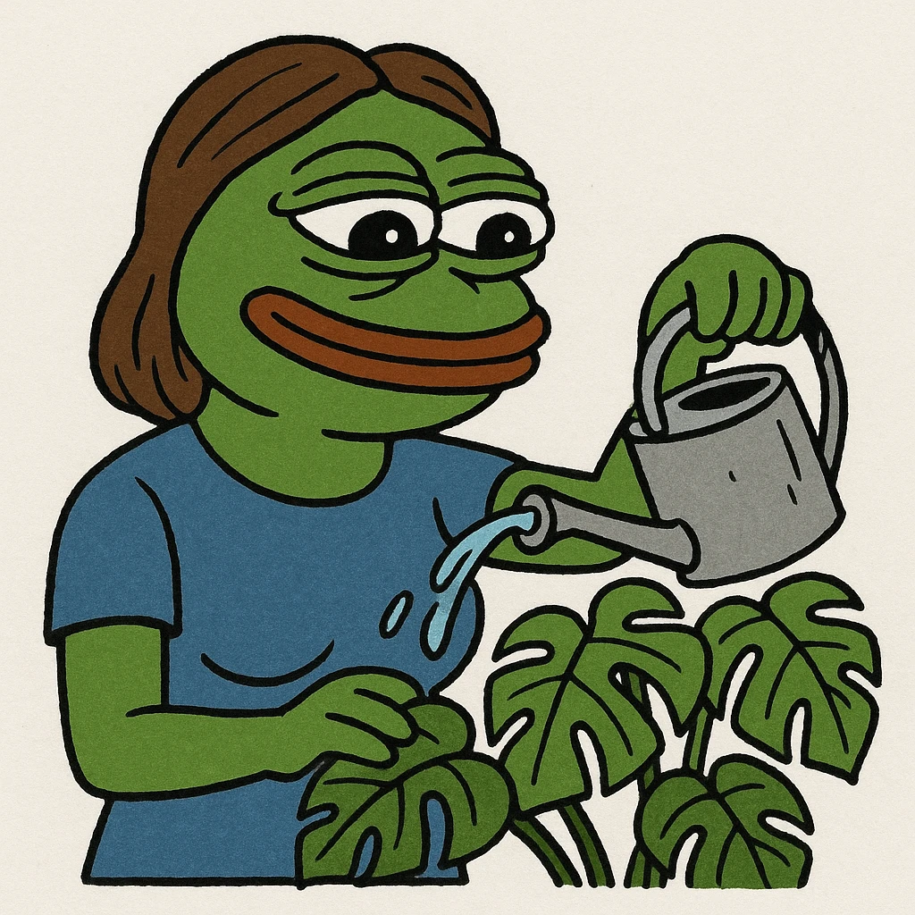 woman watering her monstera plant emoji