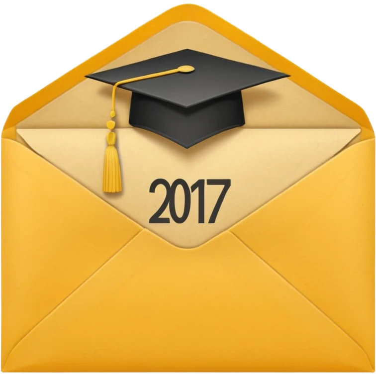A simple emoji-style icon of a yellow manila envelope with subtle paper texture, clean edges, and a small graduation NUMBER  2017 group-photo icon on the front, graduation icon  emoji