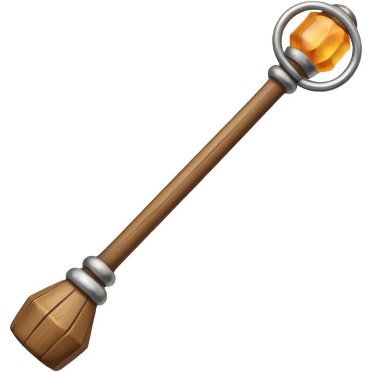 Wooden monk’s staff with metal rings at top. emoji