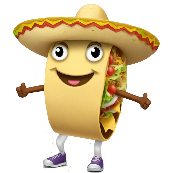 taco with arms and legs and a backwards hat emoji