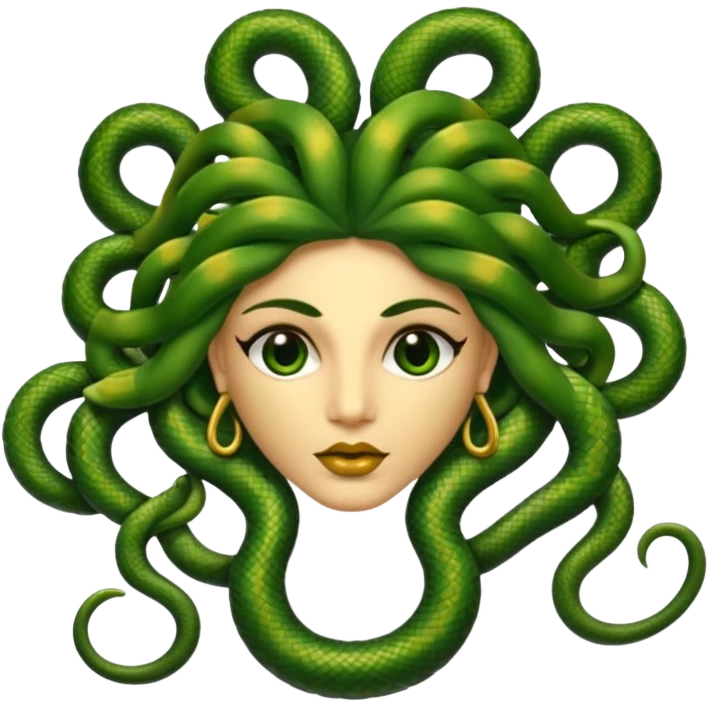 The Sicilian Medusa in gold and green and make the snake hair have snake faces  emoji