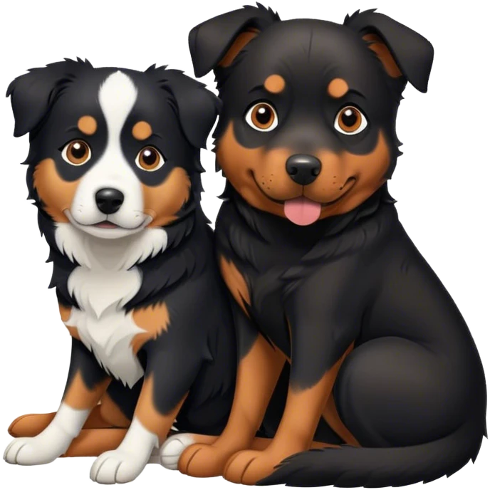 A Border Collie and a Rottweiler snuggling together. emoji