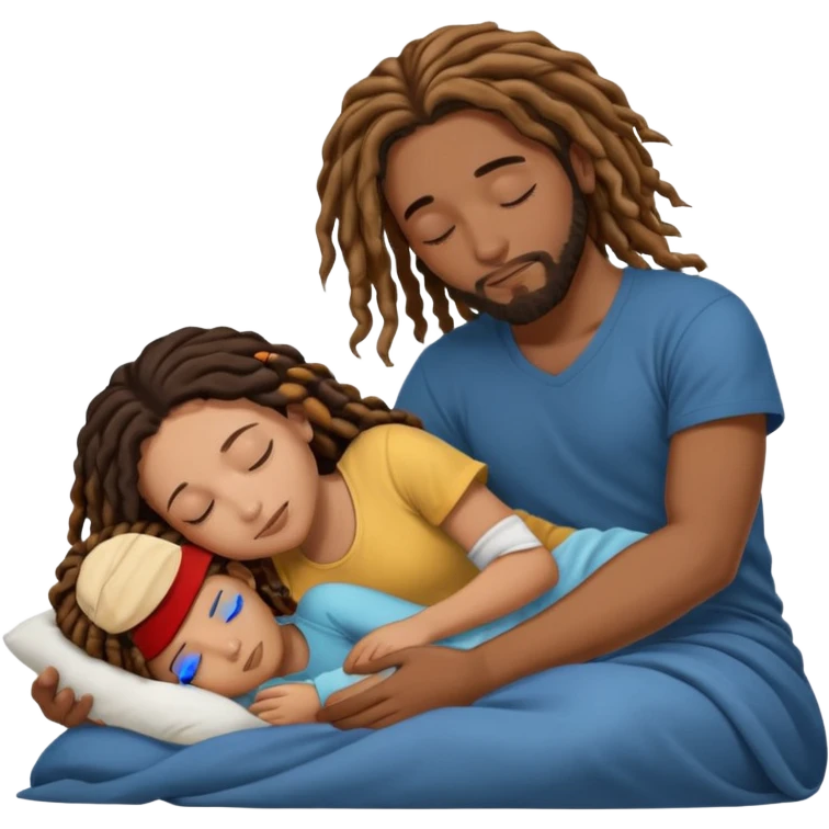 sleeping biracial couple (black male with caramel skin and dreads and hispanic female with fair skin and long brunette hair) with no child emoji