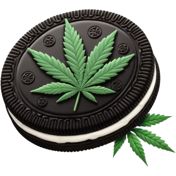 black and white oreo cookies with cannabis leaf emoji