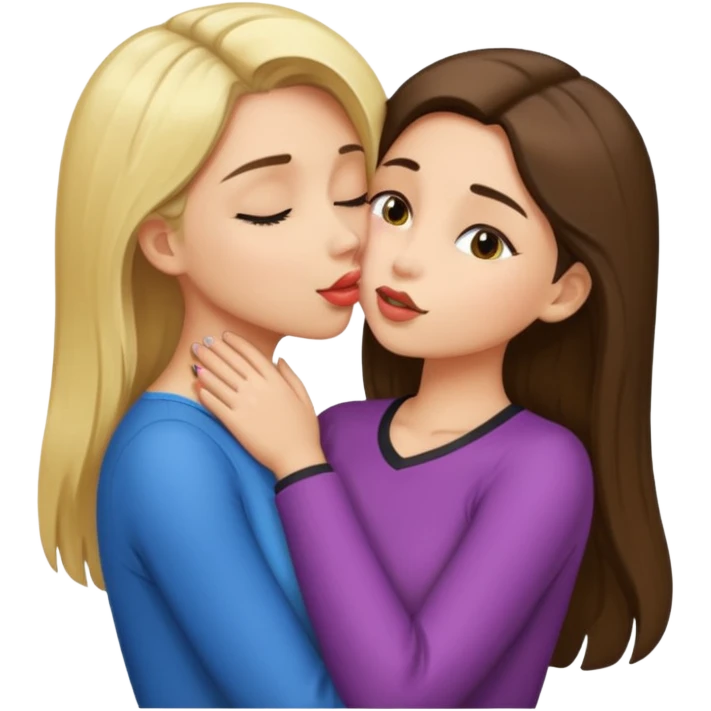 blond girl kissing brunette girls neck emoji