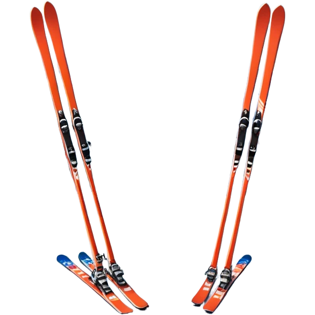 An icon featuring a pair of skis and ski poles in the foreground, set against a picturesque snow-covered slope. The background includes snowy peaks and evergreen trees, symbolizing the excitement and beauty of winter sports. Transparent background highlights the thrill of skiing and snowboarding. emoji