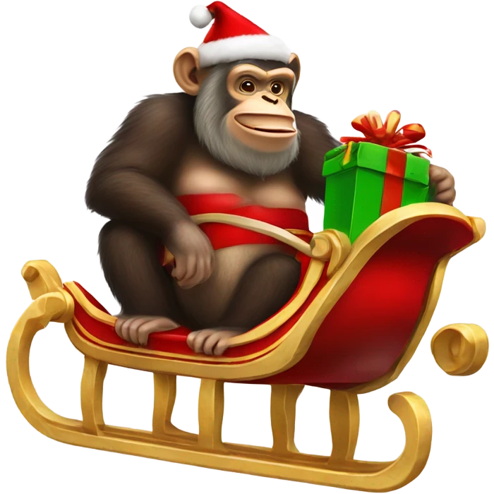 Fat monkey chimpanzee santa claus riding his sleigh emoji