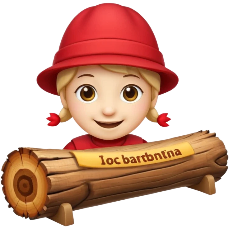 reate a small, clean and expressive emoji in the style of Discord emojis, featuring the Catalan ‘Cagatió’ (Tió de Nadal). The emoji should show a cute wooden log with a friendly smiling face, wearing the traditional red ‘barretina’ hat, with small simple legs emoji