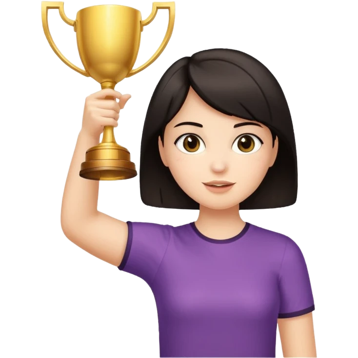 Девушка с тёмными короткими волосами с поднятыми вверх руками с кубком  emoji