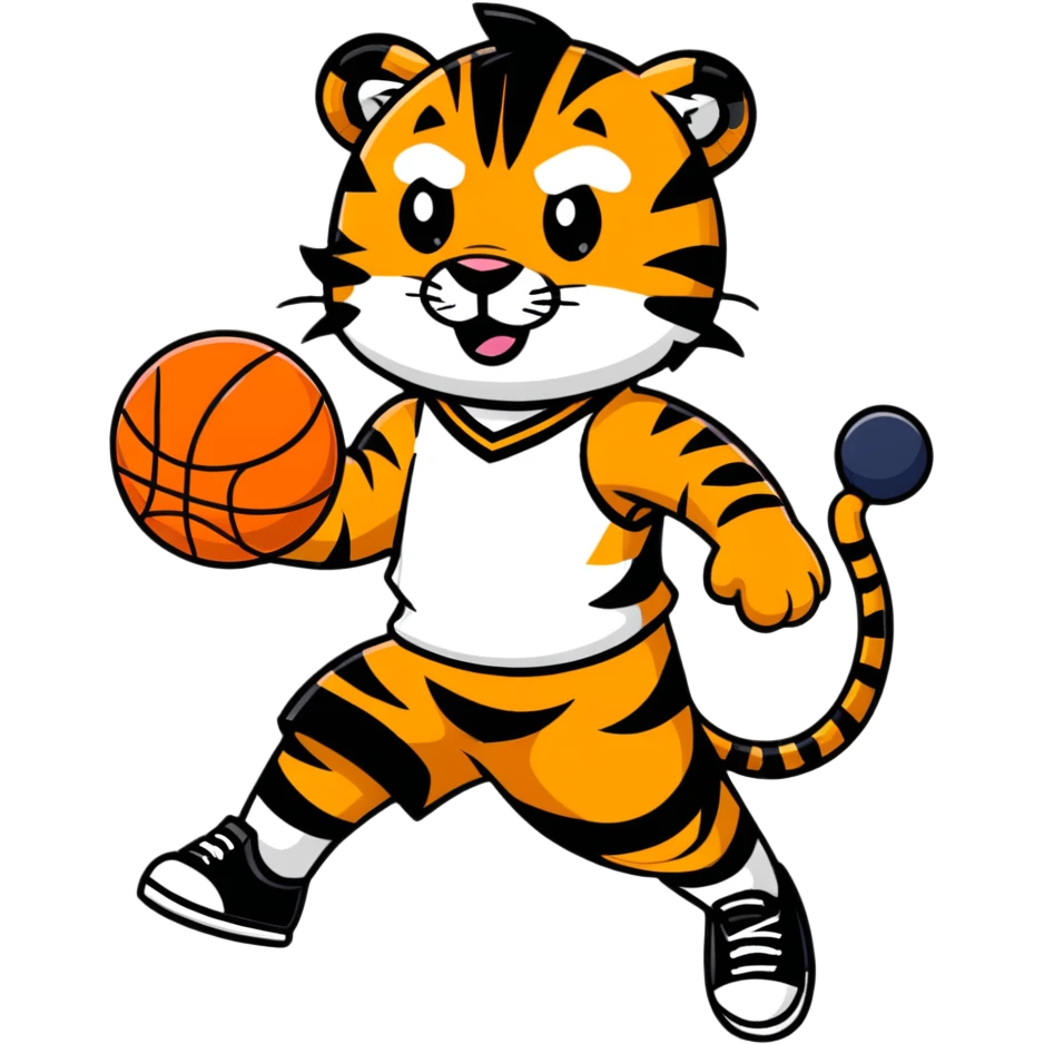 cartoon tiger playing basketball, vibrant colors emoji