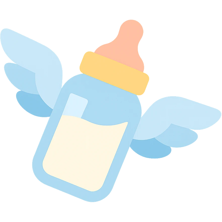 flying baby bottle with milk, wings, colorful icon emoji