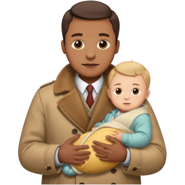 a mustache dad wearing vintage clothes with vintage coat holding his baby  emoji