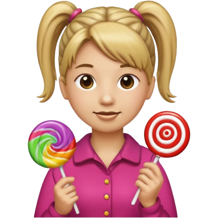Using this emoji 🥹 make me one with ponytail hair holding a lollipop in each hand using the round emoji not a person emoji