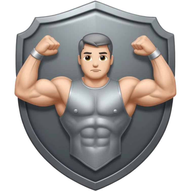 Steel gray shield with muscle bicep icon emoji