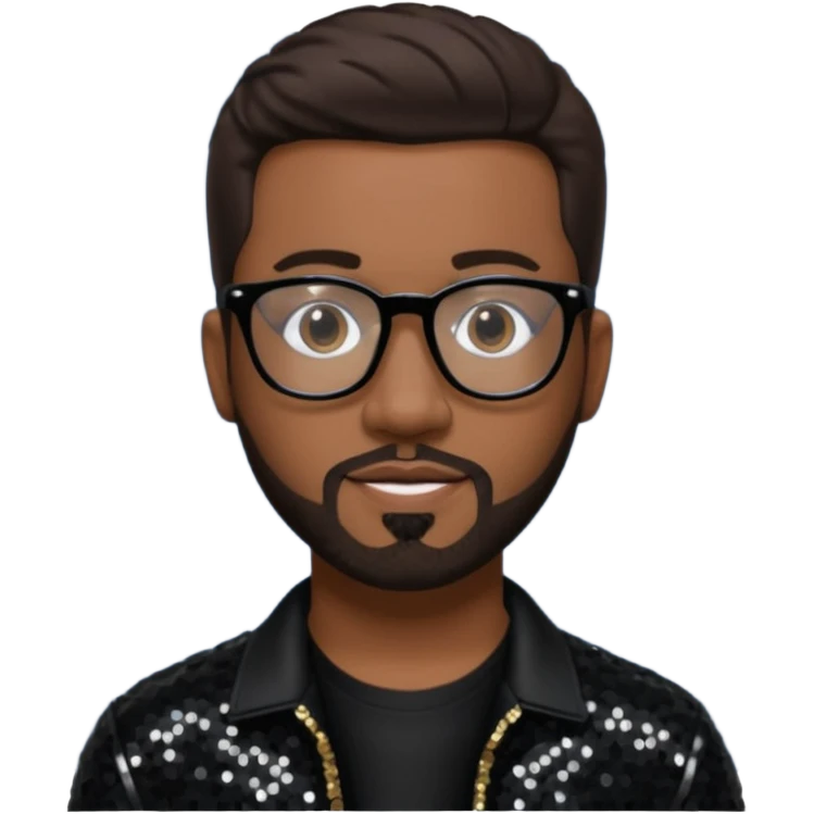 Nathan Morris (b.1971) from Boyz II Men with dark brown hair and short beard, black sequin outfit, glasses emoji