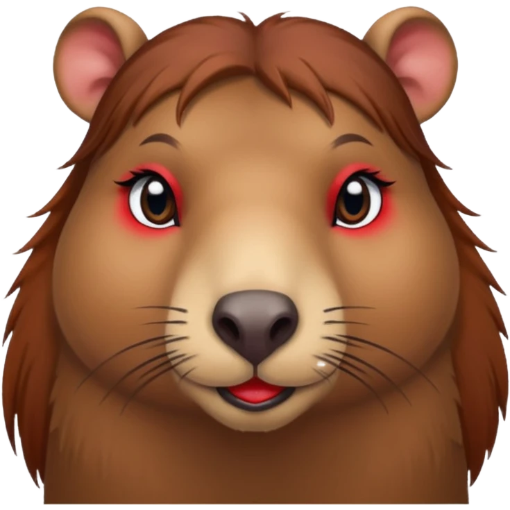 capybara with faka eye lashes and make up on - bright lipstick and eye make up - long brown hair

 emoji