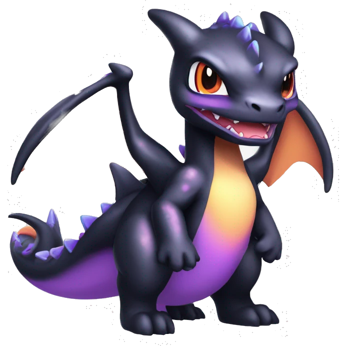 Black shiny nebula chibi Charizard-Raptor-Fakémon with purple accents full body emoji