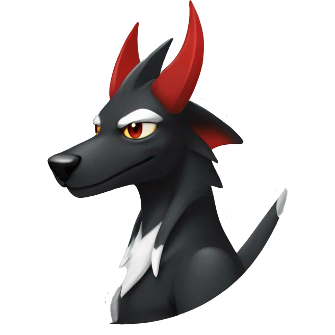 Black Cool Edgy Sergal-Houndoom-Fakémon  with White and Red Edgy markings emoji