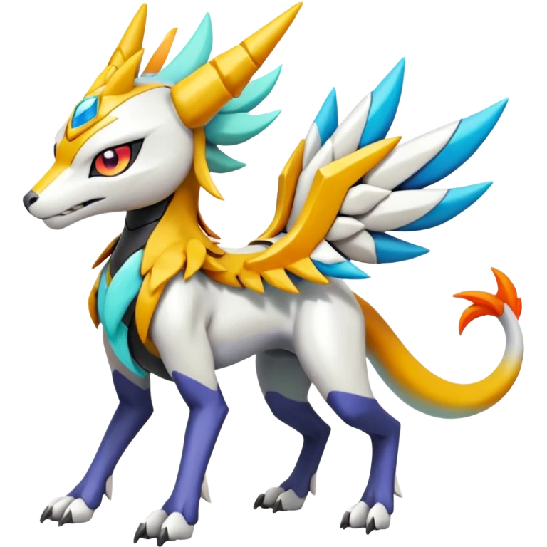 Colorful Meloetta-Solgaleo-Wargreymon-Sergal-Pokémon-Digimon-Fakémon-fusion-hybrid-creature emoji