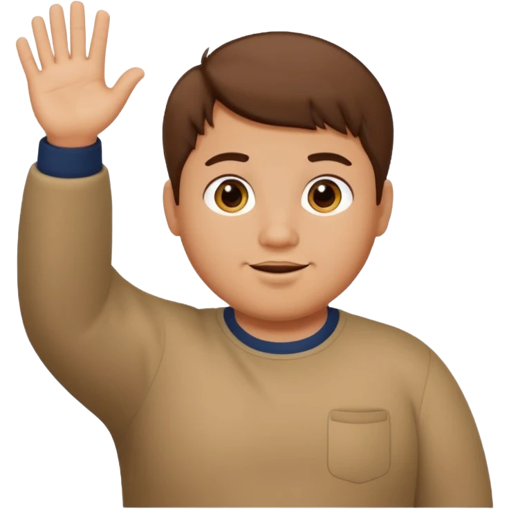 make a short brown hair guy who is chubby we can only see his head and he is waving emoji