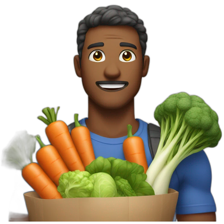 a pumped-up man with vegetables in his hands emoji