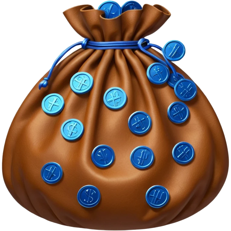 brown money bag with blue coins inside emoji