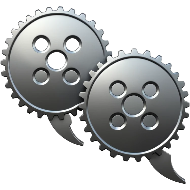 two overlapping speech bubbles, one with a gear emoji